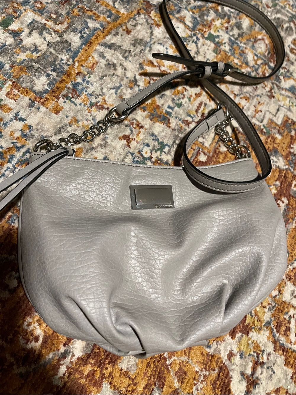Juicy Couture Silver-Tone Pebble Gray Leather Messenger Bag